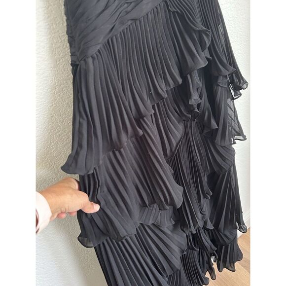 NWT Dalia MacPhee Dress 6 Black Formal Ruffle Strapless Tiered gown Nordstrom - Picture 7 of 12